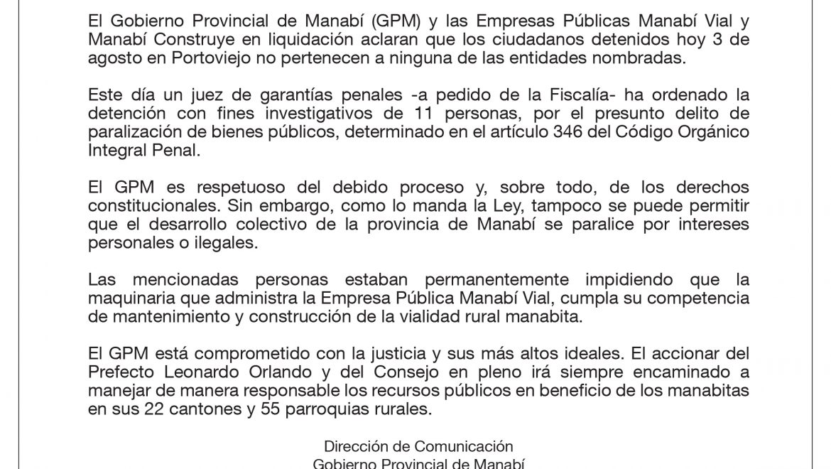 EL GOBIERNO DE MANABÍ A LA CIUDADANÍA